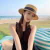 French elegant fashionable straw hat women's summer seaside vacation casual sun hat ribbon flat top hat sun hat