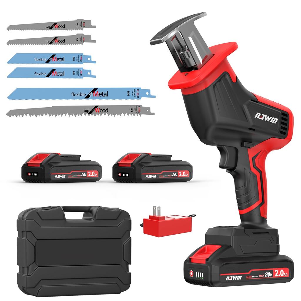 Nawin 20V Rechargeable Reciprocating Saw with 2 Pieces DIY Cutting Brushless Motor Electric Saw Cordless Electric Saw Continuously Variable Speed