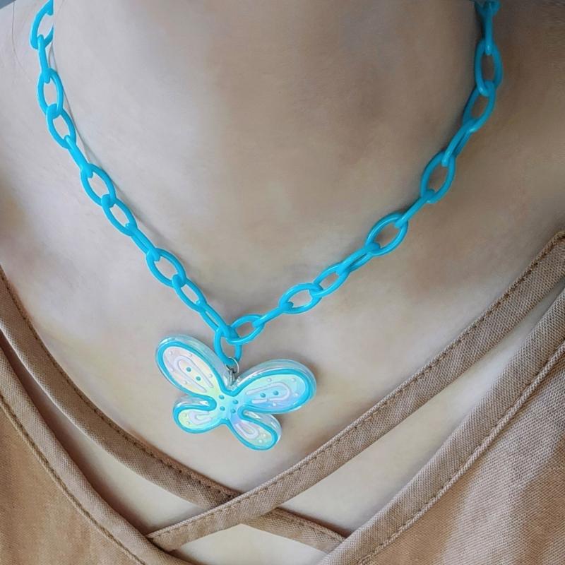 Acrylic Butterfly Pendant Choker Chain Necklace Elegant Fashion Accessories Pendant Necklace Suitable for Any Occasion