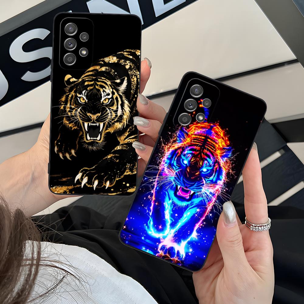 Tiger Neon Mobile Cell Phone Case for Samsung Galaxy M55 54 42 35 34 33 32 23 22 15 14 13 12 F55 5G Colorful Cover Luxury Cover
