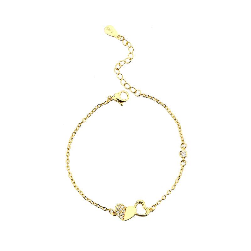 

Браслет Heart-To-Heart с бриллиантами в форме сердца, корейская индивидуальность, легкая роскошь, изысканная мода, двухцветный браслет Love, подарок на День святого Валентина Copper