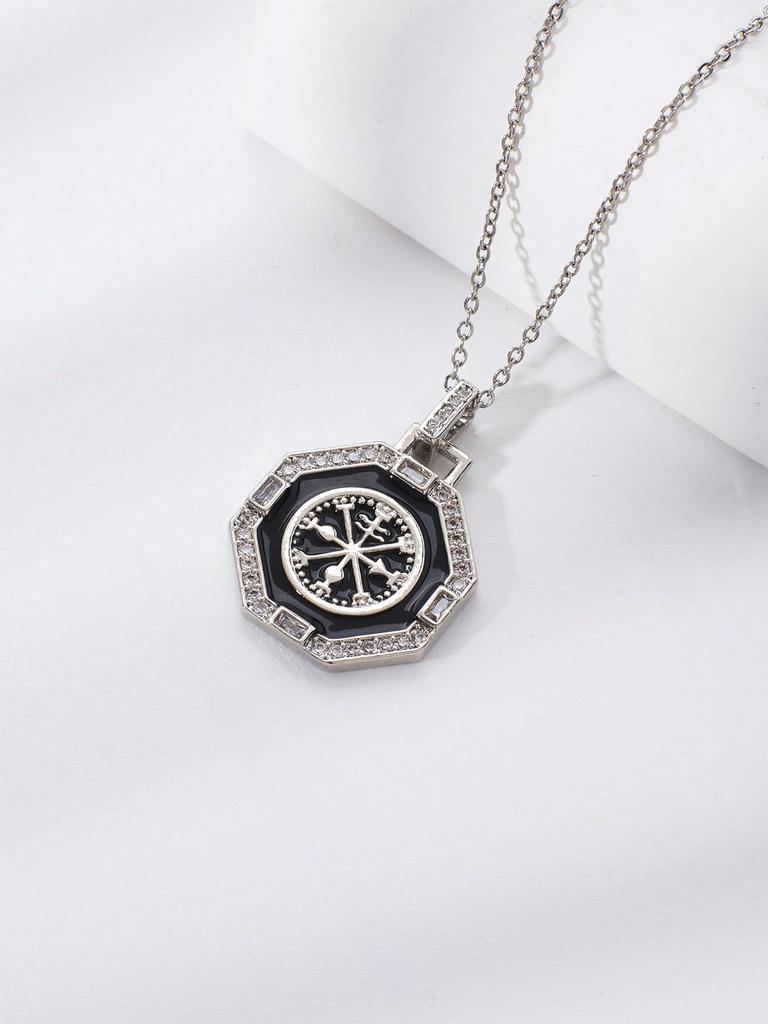 1pc Minimalist Unique Octagonal Lacquered Copper Zirconia Pendant Necklace, High-End Niche Design Clavicle Chain, Versatile Gift