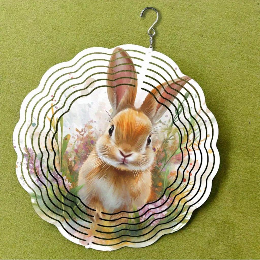 10-Inch Hanging Wind Chime with Rabbit Design 360° Hook Vibrant Green Orange Floral Basket Decor for Spring Summer Garden Gift