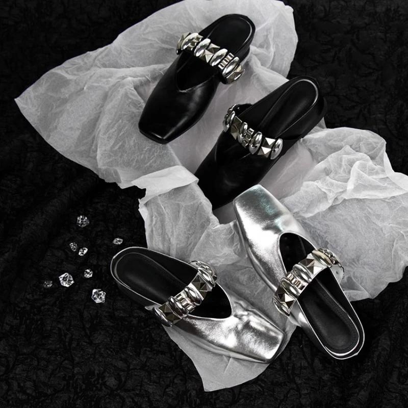 Fashion Luxury Crystal Women Flats Slippers Square Toe Mules Shoes Designer Slingback Sandals Summer Home Shoes 2025 Walking Zapatillas