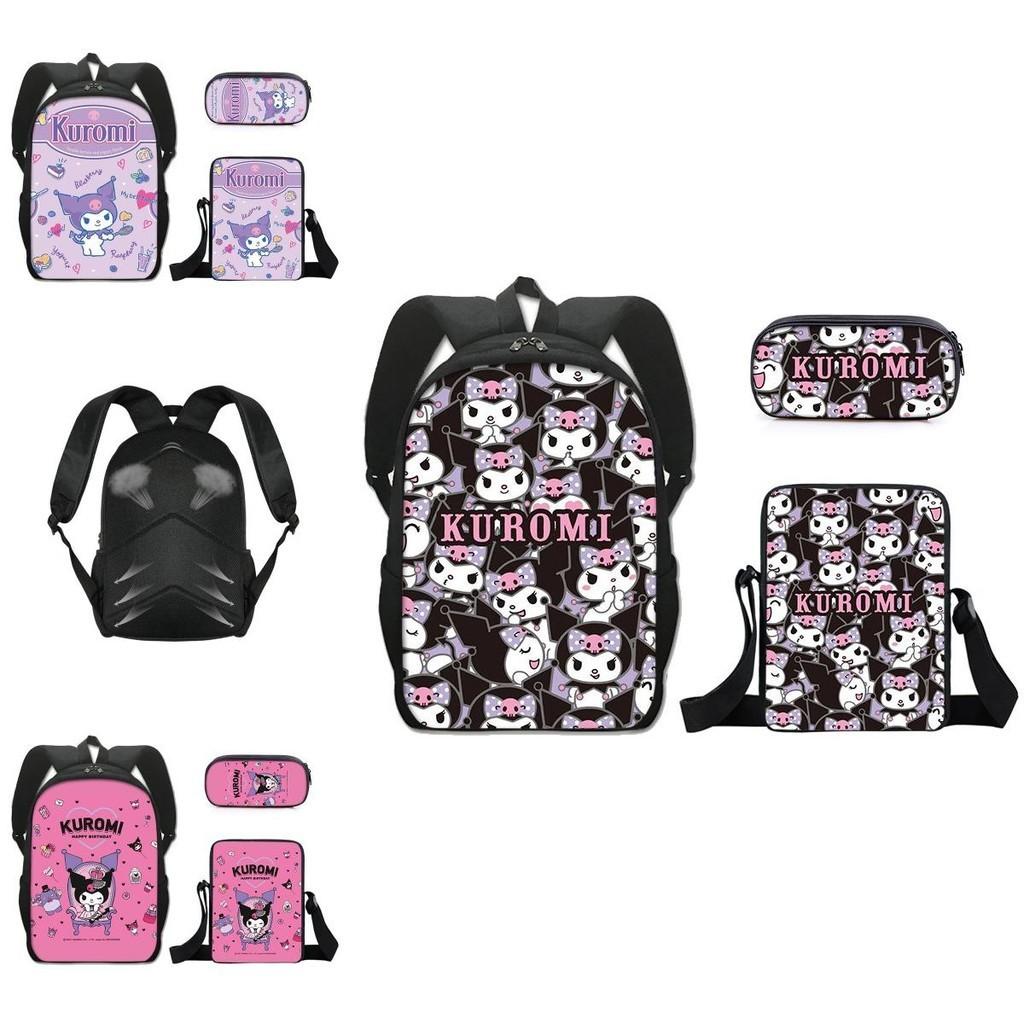 Kuromi Schülerrucksack-Set mit Federmäppchen und Umhängetasche
