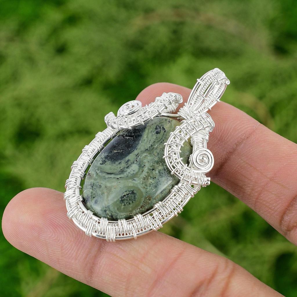 Daughters Day Sale 925 Sterling Silver Kambaba Jasper Gemstone Wire Wrap Pendant