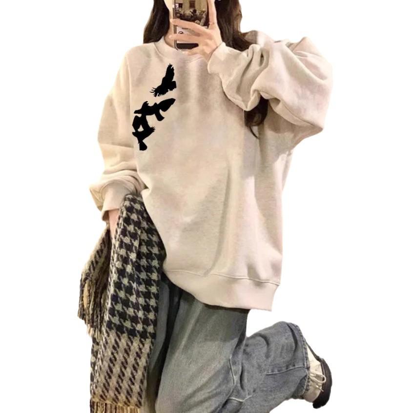 Women's Fleece-Lined Retro Chic Long-Sleeve Sweatshirt - Cozy Autumn/Winter Loose Fit