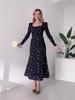Elegant French Style Slim Fit Long-Sleeve Waist-Cinching Hip-Hugging Printed Dress