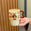 Birthday gift for girls, retro girl straw ceramic cup, cute mug with lid, girlfriend's souvenir gift box.
