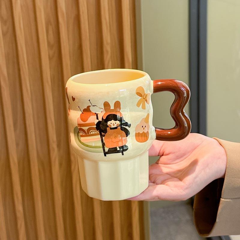 Birthday gift for girls, retro girl straw ceramic cup, cute mug with lid, girlfriend's souvenir gift box.