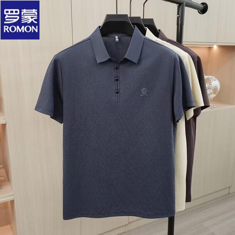 ROMON Men s Linen Blend Short Sleeve Polo Shirt M