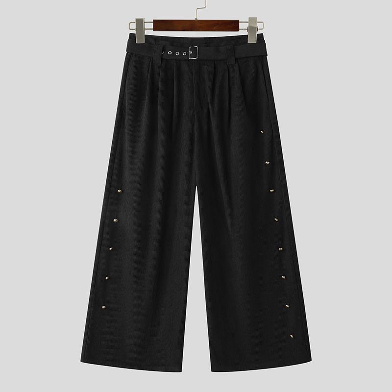 INCERUN Men Zip-up High Waist Casual Loose Long Texture Pants Trousers
