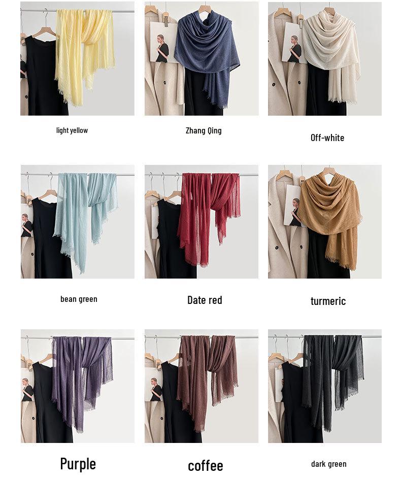 Artistic Cotton and Linen Scarf - Solid Color, Japanese & Korean Style, Women's Shawl for Air-Conditioned Rooms, Outerwear, Sun Protection