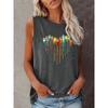 Colorful Paw Print Round Neck Vest, Summer Casual Sleeveless Top
