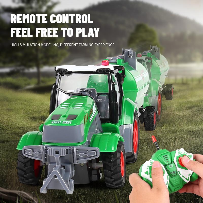 Non-Toxic Rc Farm Tractor 1/24 Remote Control Loader Trailer Farmer Truck Electric Transportation Car Model Toy Kid Children Birthday Gift