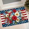 1pc American Flag Floral Pattern Flannel Doormat, Non-Slip Absorbent Household Foot Mat, Bathroom Kitchen Independence Day Holiday Decorative Floor Ma