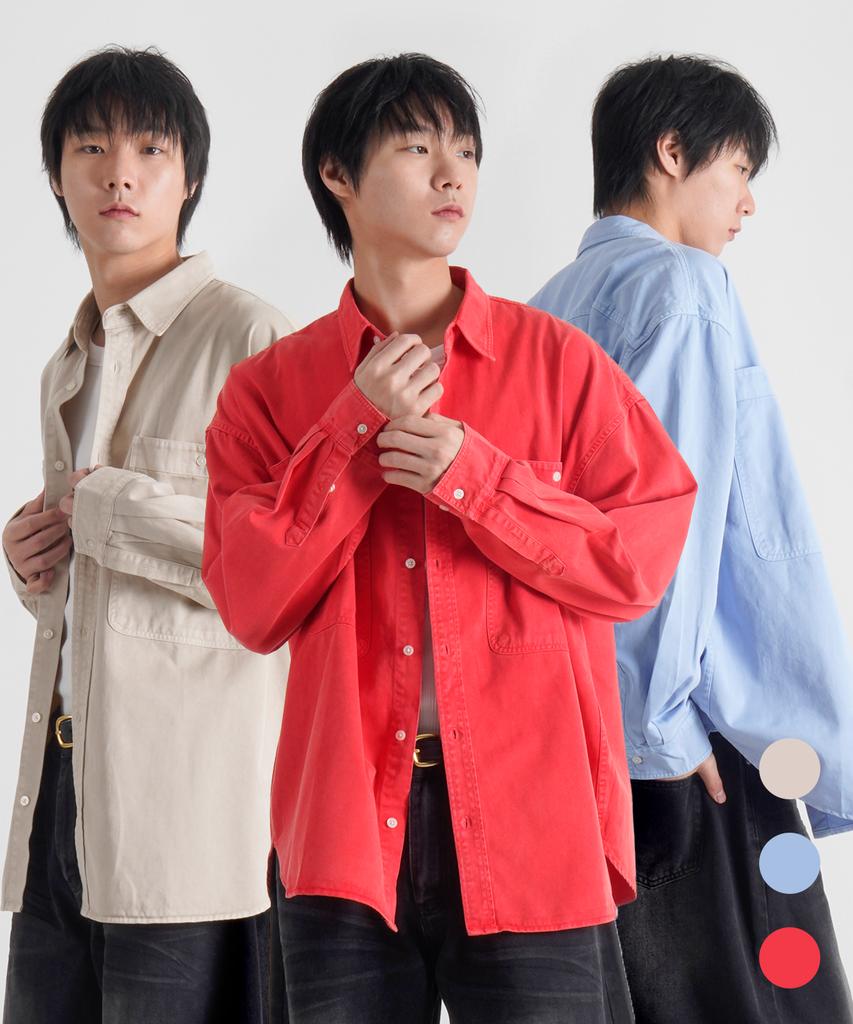 Beoteunseoul Bio-Washed Cotton Pocket Shirt (3 Colors)