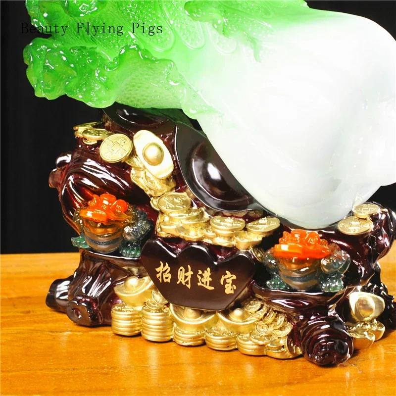 1PCS resin jade cabbage ornaments small size golden toad living room wine cabinet shop craft decoration opening gift