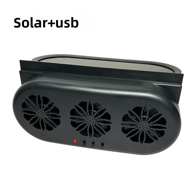 

Solar Powered 3 Head Car Exhaust Fan Electric Cooling Fan USB Charging Window Ventilator Front Rear Seat Purify Radiator