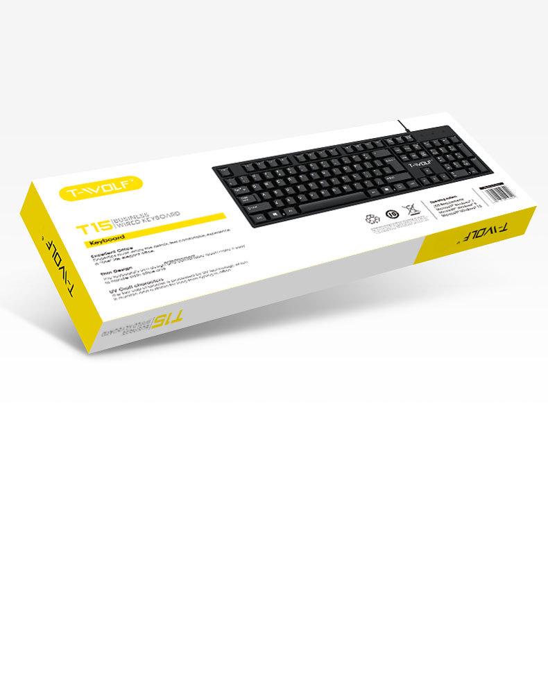 Teclado USB con Cable T-WOLF T15 para Oficina, Portátil y Escritorio