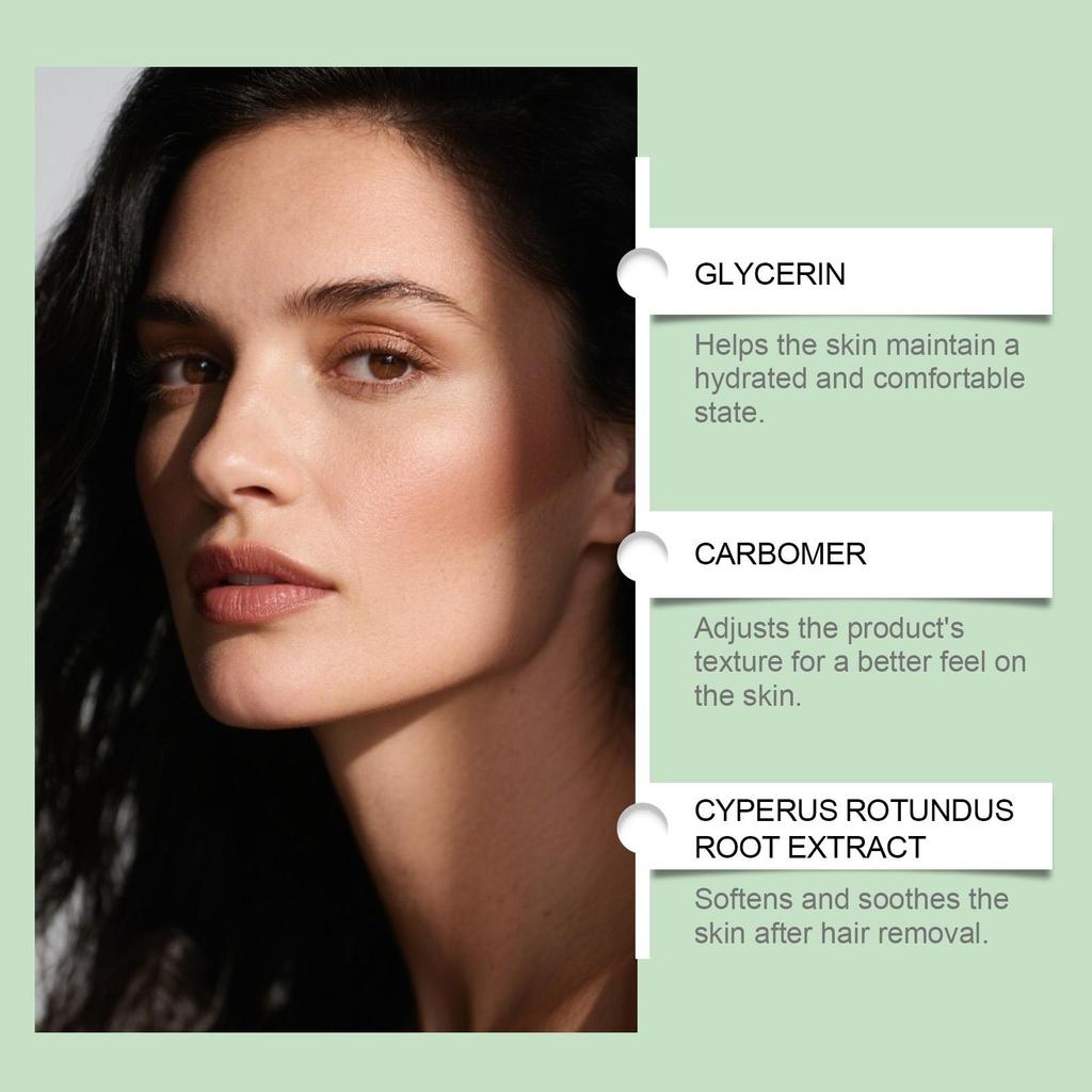 60ml, Post-Hair Removal Care Essence, deeply moisturizes with a lightweight, non-greasy texture, instantly soothes dryness and irritation.