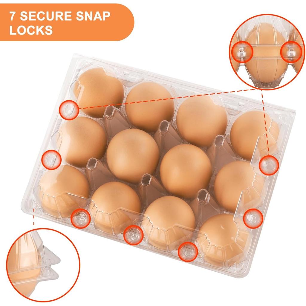 100 Pack of 12-Count Clear Plastic Egg Cartons 3×4 Grid Reusable Stackable Egg Containers for Farm Market Kitchen Storage Egg Holder for Fridge