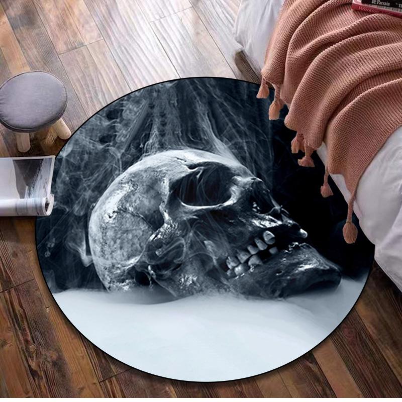 Skull Gothic  Circular Rug Office Decorative Carpet For Living Room Bedroom Door Mat Floor Rug Computer Chair Area Rug Viking Theme Decor