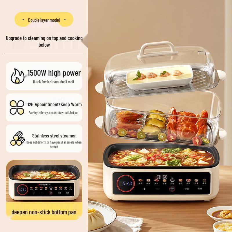 Large Capacity Multi-functional Stainless Steel Electric Steamer and Hot Pot for Steaming and Cooking ZhiGao Multi-functional Electric Steamer