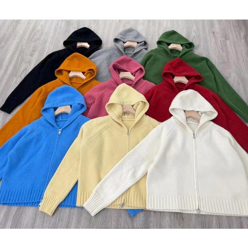 

Новый вязаный кардиган с капюшоном однотонный женский повседневный короткий на двойной молнии с длинным рукавом кардиган топ женский One size