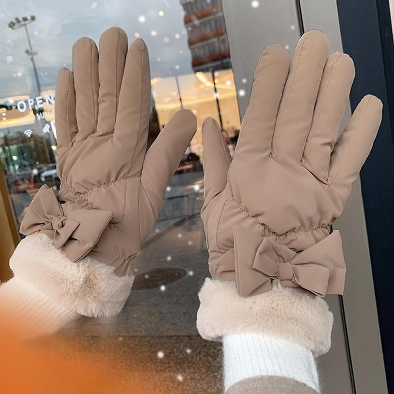 Winter Women's Gloves with Down Cotton for Cold Weather Keep Warm Windproof Touchscreen Fashion Soft Female Mittens for Outdoors