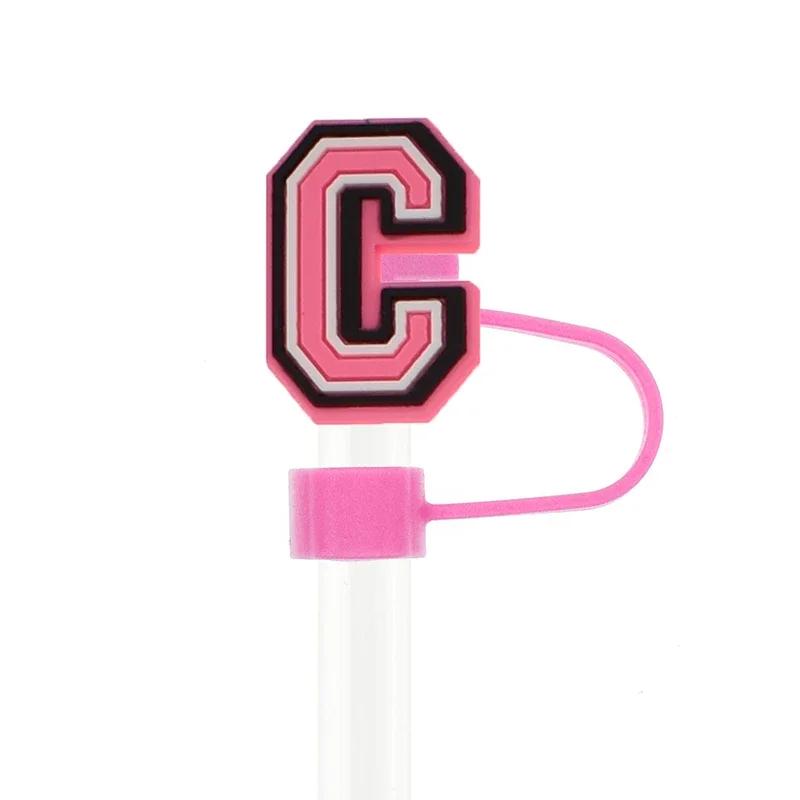 1PC Pink Letter PVC Straw Covers Cap Compatible For Most 30&40Oz Cup 10mm Straw Toppers Reusable Splash Proof Straw Caps