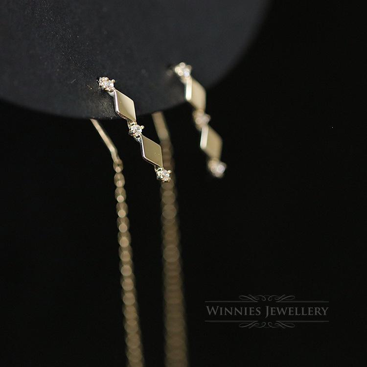 Trendy 925 Silver-Plated 14K Gold Retro Long Tassel Earrings with Diamond Separation Gold Pair