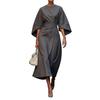 Women Dress Slim Waist Solid Color Dolman Sleeves Midi Dress Calf Length Evening