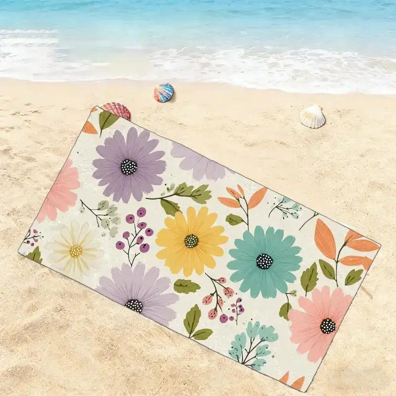 Vintage Pastel Floral Beach Towel Patterned Sunscreen And Windproof Suitable For Swimming Pool Camping Travel Blanket