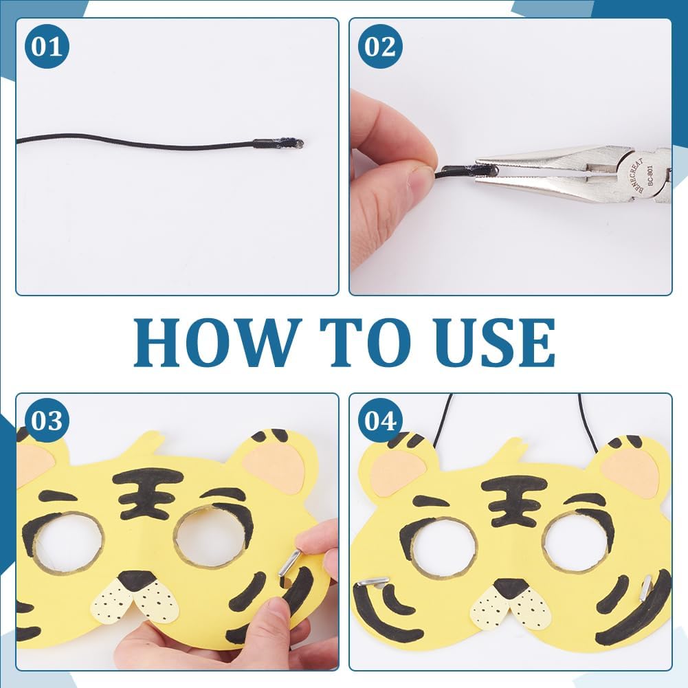 UNICRAFTALE 300pcs Stainless Steel Cord Ends - Metal Crimp Ends for Elastic String, Binding Webbing, Hanging - 15.5x3x3mm