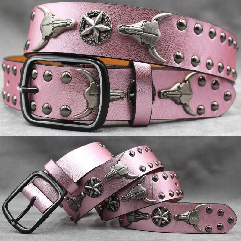 Original Punk Belt Men Women Skull Rivet Snake PU Leather Needle Buckle 105-125cm