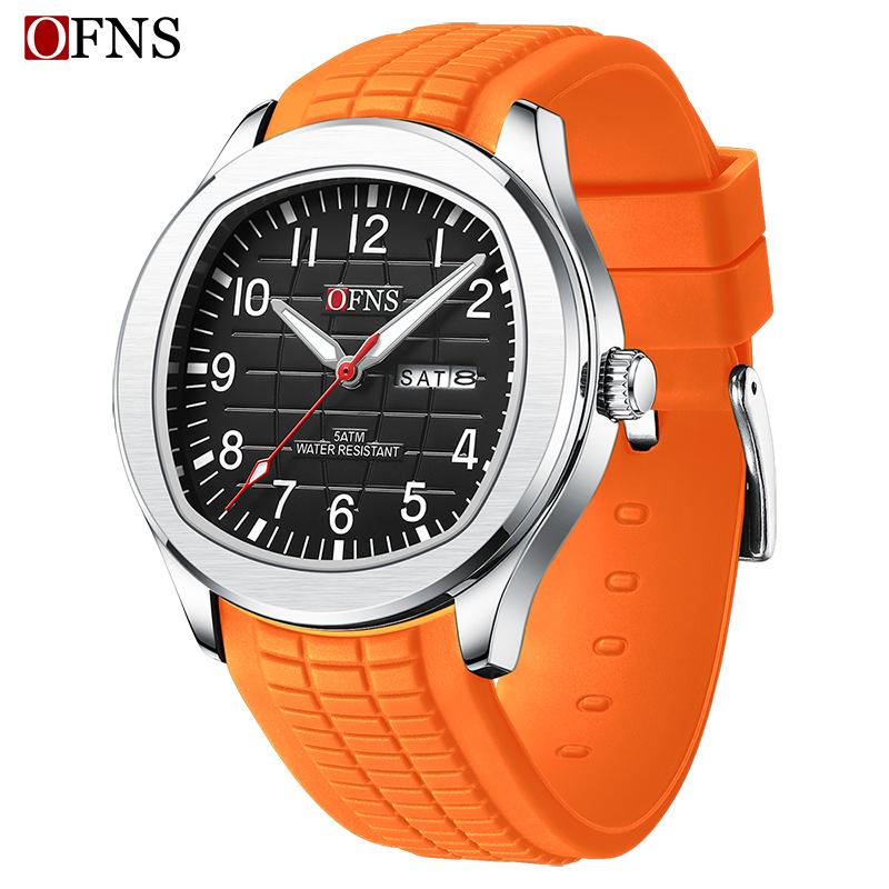 OFNS Fashion Herrenuhr 50M Wasserdicht Luxuriös Leuchtend Datum Woche Multifunktion Business Quarz Armbanduhr