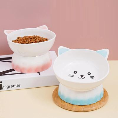 Cartoon Cute Ceramic Dog Cat Food Bowl, High Foot, Overturn Proof, Large Caliber,  Neck Protection, Creative Pet Bowl, 1Pc