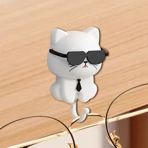 Cat Key Hook, Cat Key Hook | Pet Wall Hook - Cute Cat Key Hook with Sunglasses, Adhesive Coat Hook, Key Holder for Wall Decor, Coat Bag
