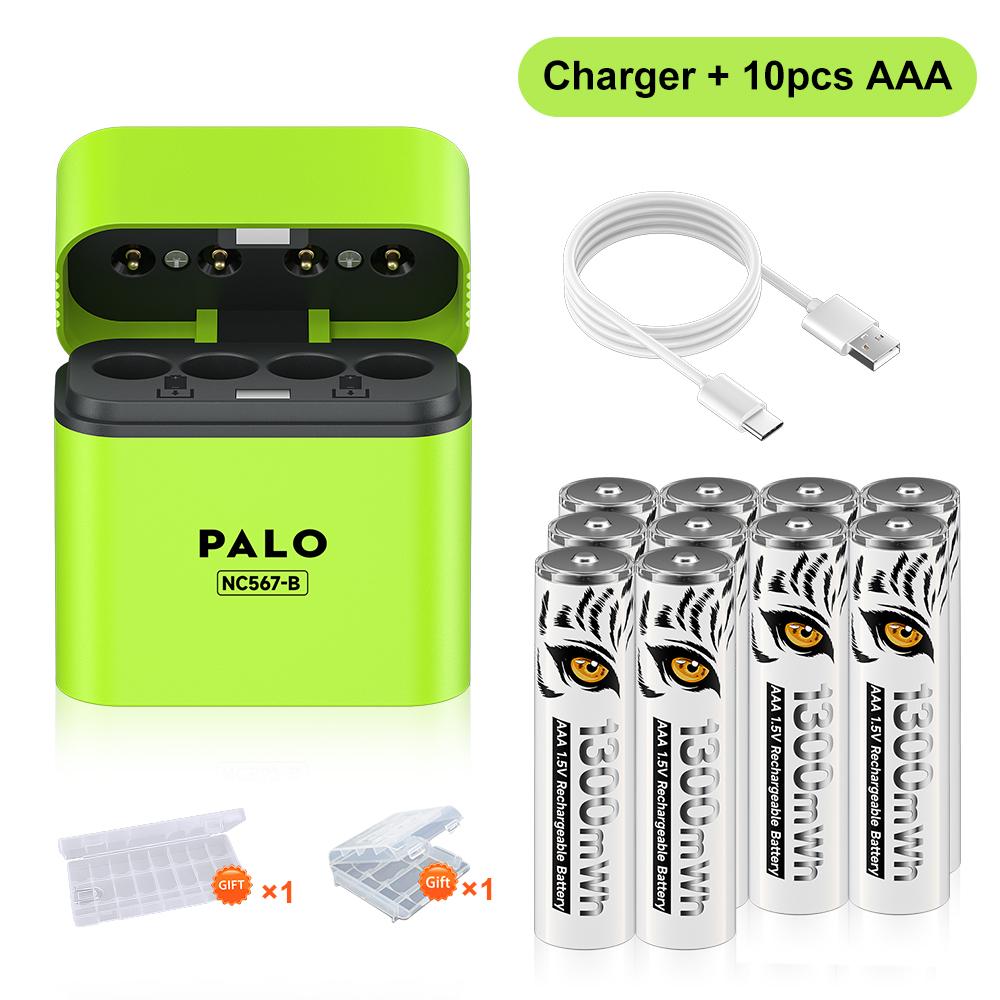 PALO 1.5V AAA 1300mWh Rechargeable Battery Lithium Aaa Batteries for Mouse Toy Remote Control Microphone +TYPE-C Fast Charger