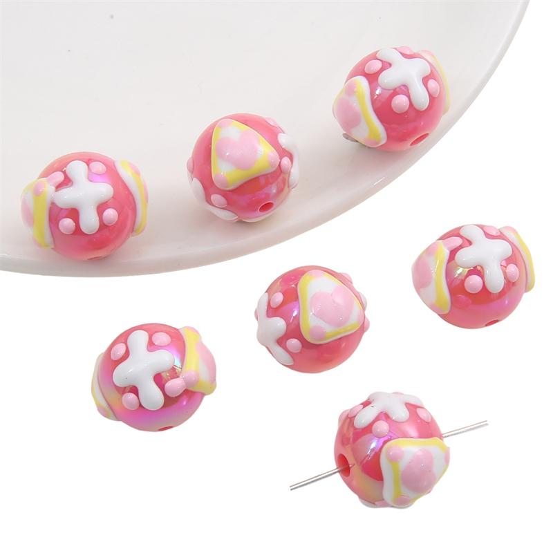 Hand-drawn Acrylic Beads Cute 16mm Spacer Charms for Keychain Jewelry DIY