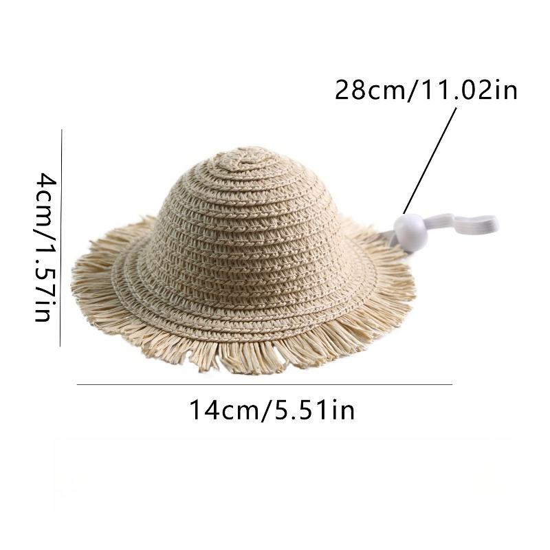 

Pet Sun Hat for Small Dogs Cats Handmade Woven Straw Hat with Chin Strap Breathable Summer Outdoor Sunscreen Cap for Kitten