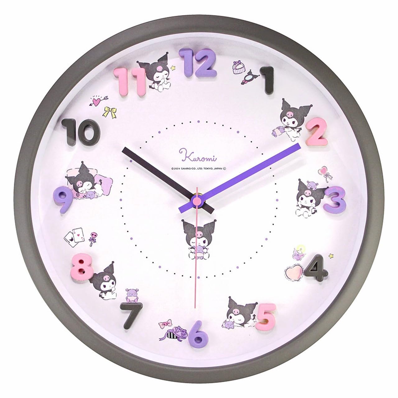 Tsujiseru Sanrio Icon Wall 30cm Continuous Second 2926253 Clock, Black, Diameter, Analog, Silent, Hand, Kuromi,