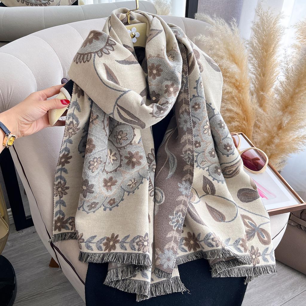 Winter Thick Faux Cashmere Plaid Scarf For Women - Warm Pashmina Shawl, Neckerchief & Bandana