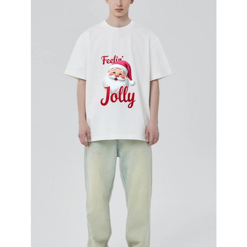 Weihnachts-T-Shirt Schwarzes Weihnachtsmann-Gesicht und Text Feelin Jolly Weihnachtsparty-Kleidung