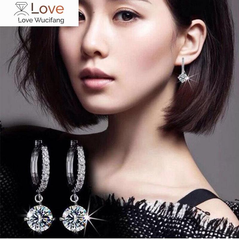 925 Sterling Silver Earrings Mosaic Cz Four Claws Zircon Drop Earrings For Women Oorbellen Brincos Pendientes S -E401