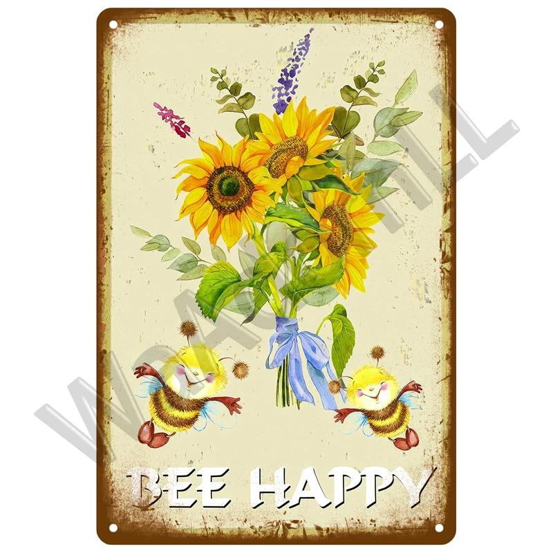 Vintage Flowers For Garden Decorations Retro Metal Sign Home Wall Art Mural Tin Sign Room Decor Plaque Plate Gift Farm Painting