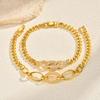 Gold Kupfer Mikroeinlage Zirkon Geometrisches Design Ovaler Ring Armband Damen Pbr-302