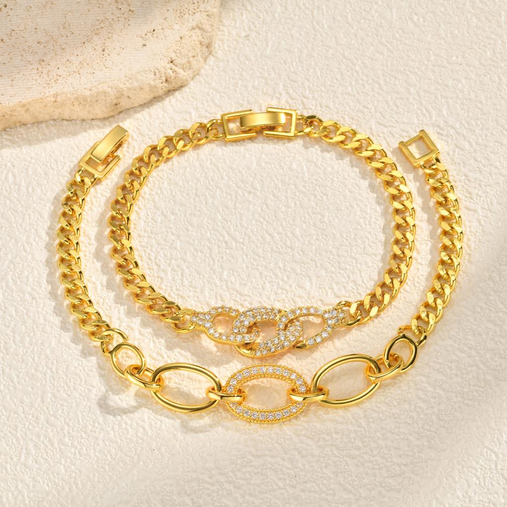 Gold Kupfer Mikroeinlage Zirkon Geometrisches Design Ovaler Ring Armband Damen Pbr-302