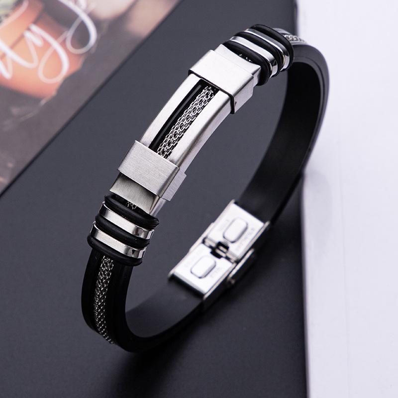 Bracelet Rétro Homme en Acier Inoxydable et Silicone